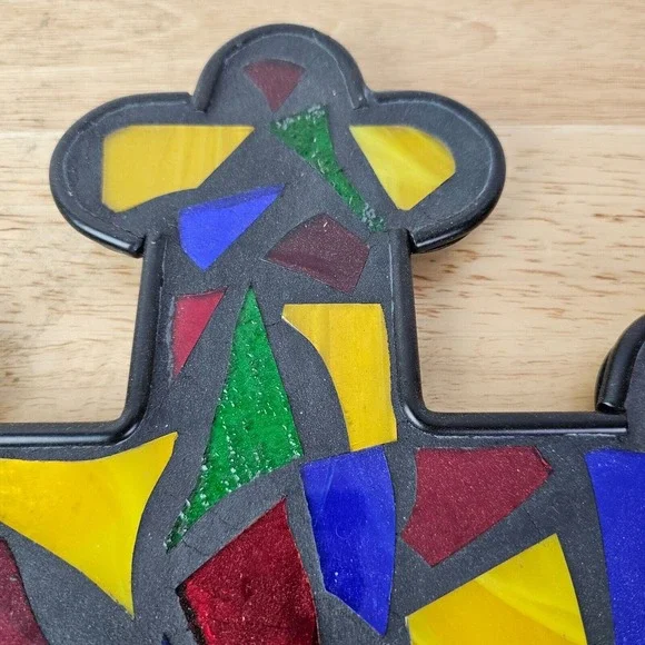 Mosaic Stained Glass Colorful Green Red Blue Yellow Cross Hanging Wall Decor 16